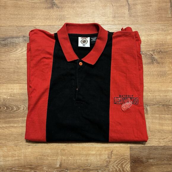 Vintage Detroit Red Wings Polo Shirt 90s NHL Golf Collared Red Black Mens XL - Picture 1 of 7